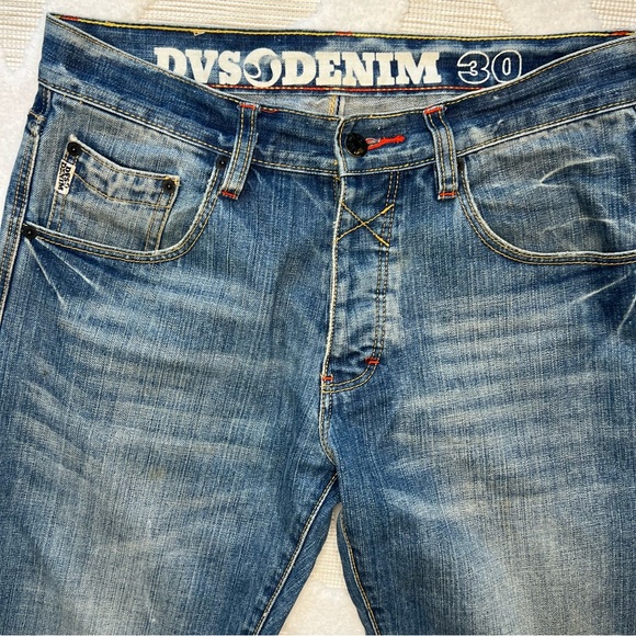 Vintage DVS Denim Mens Jeans 30 x 31 Button Up Fly Red Stitching Medium Wash - Picture 1 of 10